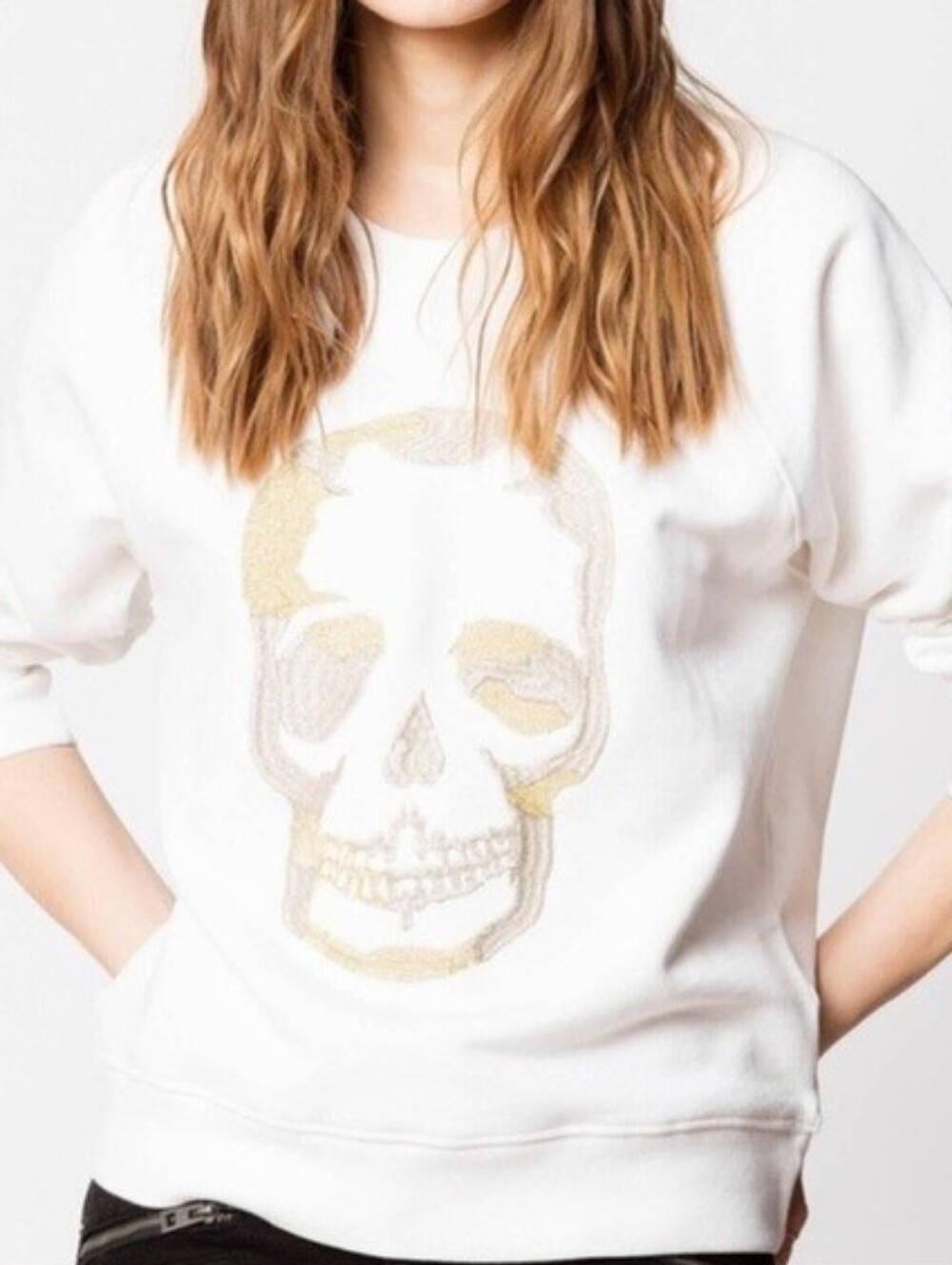 ZADIG & VOLTAIRE Womens Pullover Crew Neck Cotton Skull Sweatshirt White Small